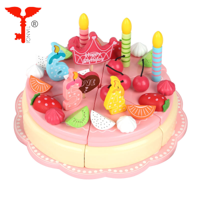 Wooden Birthday Cake Toys Happy Birthday Cake Food Festival Fruit Cake