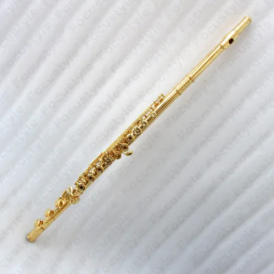 High End Professional Golden Handmade Flute with Gold Plated Body 17 Open Holes E Mechanism