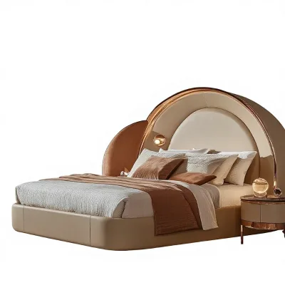 Italian Minimalism Double Bed Solid Wood Multifunctional Storage Space Light Luxury