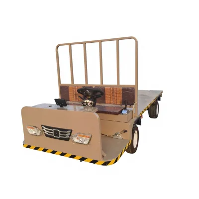 Rough Terrain Electric Four-Wheel Platform Hand Cart Stand-On Electric Farm Cargo Trolley With Safety Guardrail