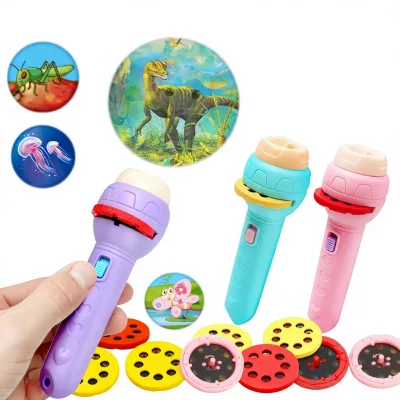 Cartoon Projection Children's Flashlight Mini Projector Early Education Animals Baby Stall Toy Plastic 4-6Y Street Vending