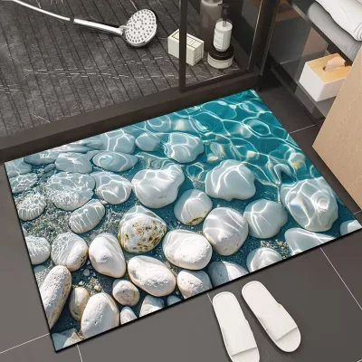 Cross-border Ocean Stone Diatomaceous Earth square Floor Mat 3D Visual Effect Entry Doormat Bathroom Easy-to-clean Drop Shipping