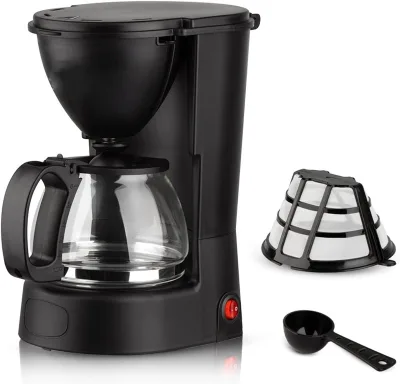 Small Glass Dripl Coffee Maker, Compact Coffee Machine with Reusable Filter, Warming Plate and Coffee Pot for Home and Office