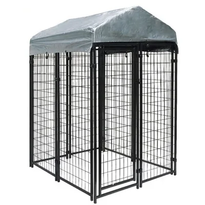 Spacious Large Welded Wire Dog Kennel,Modular, Freely Configurable Outdoor Welded Dog Kennel with a Silver Waterproof Roof.