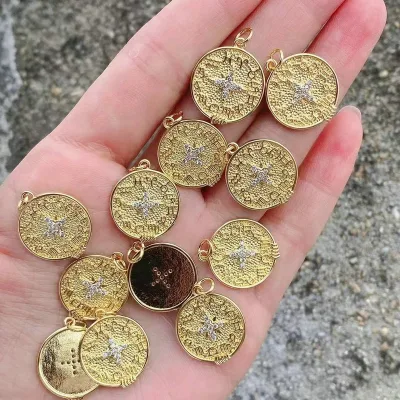 Gold Plated Charms Metallic Stone Pave Cross Necklaces Pendants Dainty Jewelry Findings