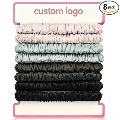 BELLEWORLD Custom Logo 8 Pack Silk Satin No Crease Hair Scrunchies Elastic Hair Ties for All Hair Types Women Daily Wholesale