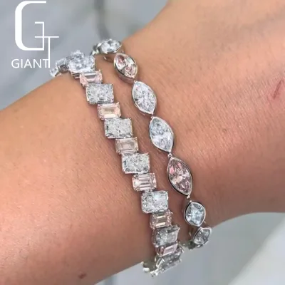 18K Gold Customizable Women's Tennis Bracelet Luxury Bling Pear Emerald Romantic Lab Grown Diamond Wedding Gift Jewelry