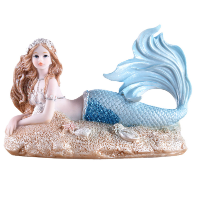 Hot Sale Blue Tailed Mermaid Figurine ,Ocean Fantasy Nautical Decor Beautiful Resin Mermaid Princess Statue