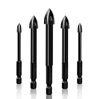 5/6pcs Alloy Carbide Point with 4 Cutting Edges Tile Glass Cross Spear Head Drill Bits Set 3-12mm