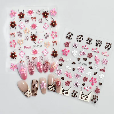 Bestseller Browned-Leopard Print Lily Nail Stickers Embossed Jelly-Effect 3D Fluorescent Ultra-Thin Sweet Edgy