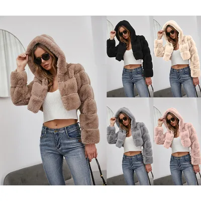 Custom New Winter Coat Jacket Women Faux Fur Coat With Hood Fashion Short Style Fake Fur Coat for Lady