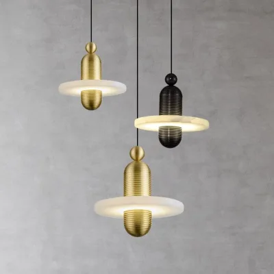 Postmodern Metal Alabasterr Pendant Light Easy Install Indoor Lighting for Lobby Living Room Hotel