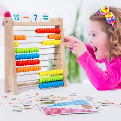 Wooden Montessori Early Educational Math Learning Toy Addition and Subtraction Teaching Aids Abacus Bead for Kids Primary School