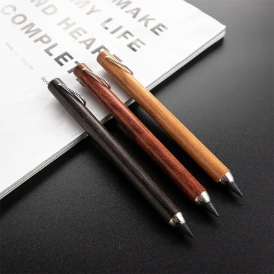 Graphite Inkless Pen No Sharpening Endless Pencils W/ Hook Wood Swing Inkless Pen
