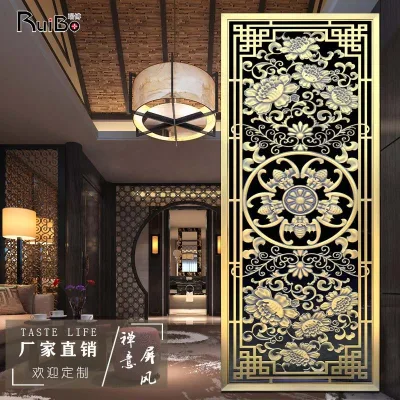 Aluminum Plate Engraving Yellow Bronze Hollow Out the Door Enter a Custom Metal Screen Partition Outdoor Garden Decoration Beaut