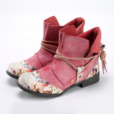 Leather Ankle Boots New Autumn and Winter Round Toe Color Matching Side Zipper Low Tube Ladies CHELSEA Boots
