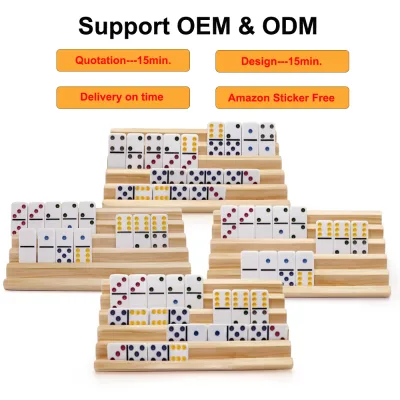 Premium 4 Pack Wooden Domino Racks with Adjustable Stand Slanted Peek Prevention Trays for Mexican Train Chicken Foot Mahjong