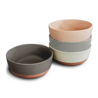 Ceramic Flat Porcelain Bowl Set of 4 Handmade Porcelain Soup Salad Serving Bowls for Kitchen in Bulk
