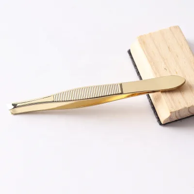 Hot Sale Stainless Steel Slanted Plated Gold Eyebrow Tweezers
