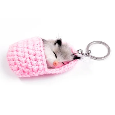 Winter Sleep Mini Mouse Fur Ball Keychain Cat Pendant Plush Key Chains Toys Holder Bag Accessories Keychain