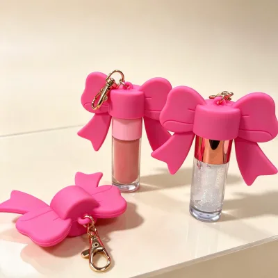 Wholesale Bow Silicone Bottle Lip Gloss Accessory Keychain Cap for Holder Decoration Chapstick Holder Keychain Cap