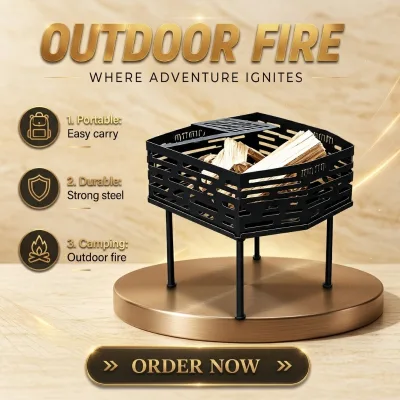 Hexagonal Hollow Cutout Fire Pit Split Portable Wood Burning Brazier Outdoor BBQ Heating Stove for Camping Backyard Picnic