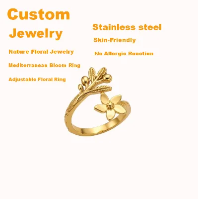 Inspire Jewelry Stainless Steel Nature Inspired Gift Levant Bloom Wrap Ring Elegant Flower Statement Ring Gift for Ladies