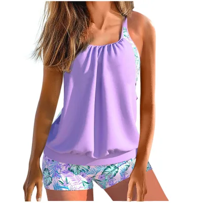 Fashionable Womens 2025 Tankini Swimsuits Tummy Control Flowy Swimwear Two Piece Bathing Suits Swim Tank Top with Boyshorts