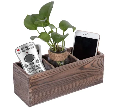 Rustic Wooden Storage Caddy with Compartments Desktop Organizer Box for Office, Kitchen and Home Use