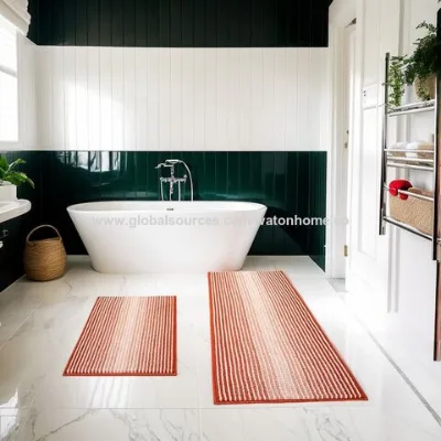 Factory Custom 2 Piece Contrasting Color Striped Bathroom Rugs Non-Slip Plush Shaggy Bath Carpet for Bathroom Living Room
