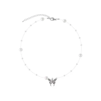 Fashion Sweet Pearl butterfly Choker Women Fashion Necklace