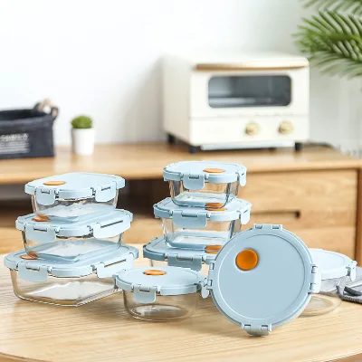 Glass Microwave Oven Bowl Set with Lid Glass Fresh-keeping Bowl Lunch Box Microwave Glass Set with Rim Fruit Bowl Set