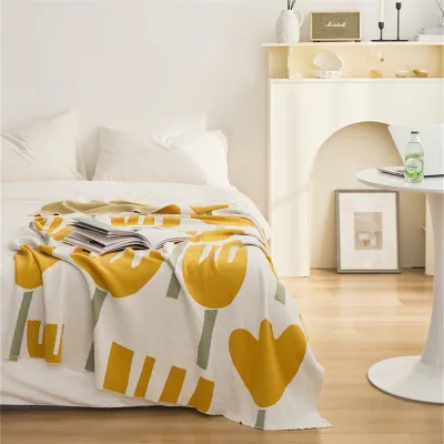 Flowers Four-Season Cotton-Blend Knitted Sofa Throw Pillow Office Nap Nordic Style Customizable