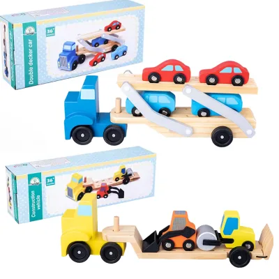 Wooden Toys Double-layer Engineering Car Wooden Children Simulation Bulldozer Transport Truck Educational Toys