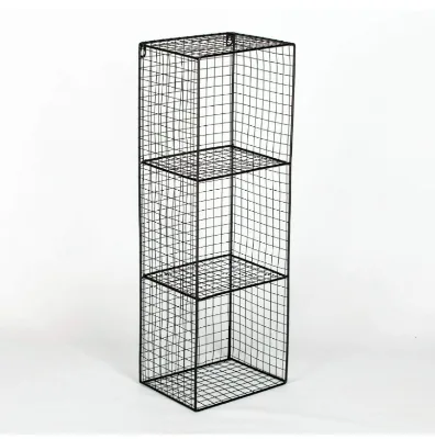Multifunctional 3-Tier Black Metal Wire Locker Wall Mount Storage Basket Organizer for Books Clothing & Bags in Kitchen Space