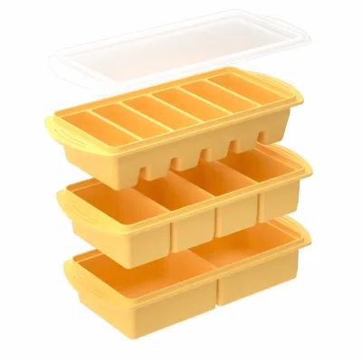 Silicone Ice Cube Tray Set with Lid 3-Piece Stackable Freezer Mold Kit (2/4/6 Compartments) Reusable BPA-Free for Cocktails