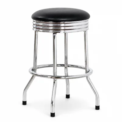 Trendy Backless Bar Stool Smooth PU Leather Seat Polished Chrome Metal Stand Multi Shade for Home Bar Restaurant Bistro Usage