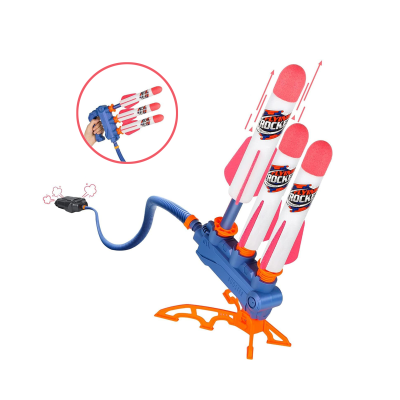 Kids' Handheld  Air Rocket Launcher 2 Flight Modes High-Flying Foam Rockets Fun Outdoor Game Made of Durable Plastic