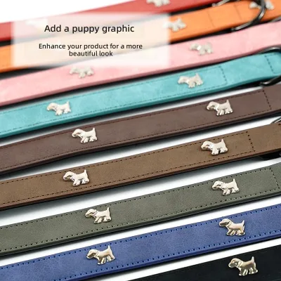 Dog Collar Soft Cortex Leather Anti-Pull Design for Medium-Large Dogs Walking Leash