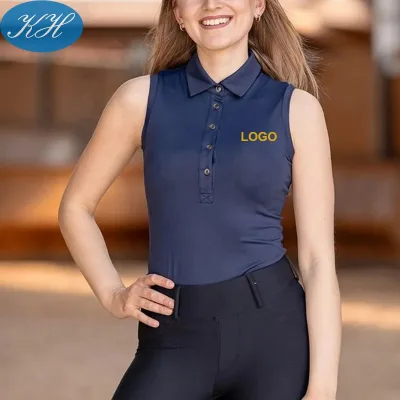 Custom Women's Sleeveless POLO Shirts Lapel Button Slim Equestrian Top Horse Riding Vest