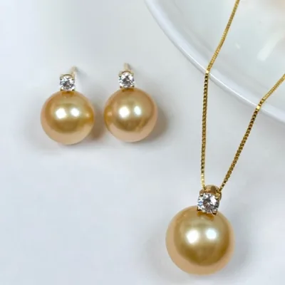 Luxury Empress AAA Grade South Sea Pearl Suite 18K Yellow Gold Royal Design Gemstones Wedding Earring Necklace Ring Gift Set