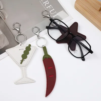 NEW Arrived PU Leather Sunglass Holder Keychain Portable Anti Lost Glasses Storage Charm Bag Pendant for Backpack Handbag Decor