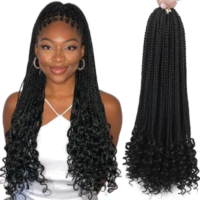 Goddess Box Braids Crochet Hair Pre Looped Box Braids With Curly Ends Synthetic Braiding Hair Extensions for Black Women