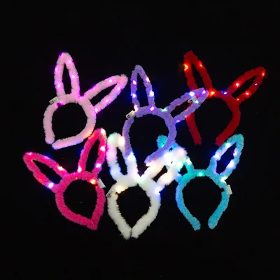 Led Light up Headband Flashing Rabbit Ears Headdress Hair Bands for Party Concert Supplies