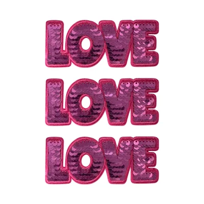 2025 Valentine's Day Designs LOVE Pink Glitter Sequin Patch Embroidery Patch for Girl Women Clothing