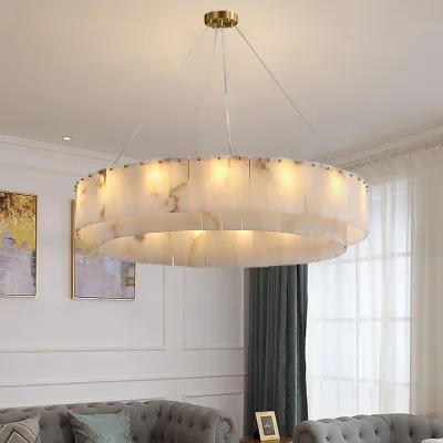 For Halogen Alabaster Bronze Chandelier Adjustable Height High Brightness Modern Minimalist Bedroom Light Living Room Villa