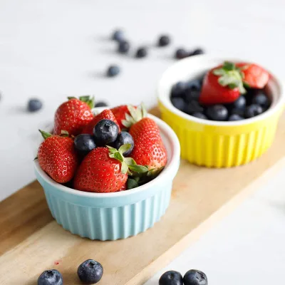 Cheap Restaurant Home Kitchen Round Cake Ramekin Creative 4 oz Ceramic Baking Bolw Ramekins