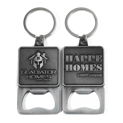 Free Sample Custom Bottle Opener Zinc Alloy Metal Bottle Openerkey Ring Antique Silver Die Stamping Logo Letter Opener Keychain