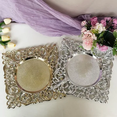 Plastic Charger Plates Hollow Square Nordic Style High-Value European American Banquet Wedding Decoration Wholesale