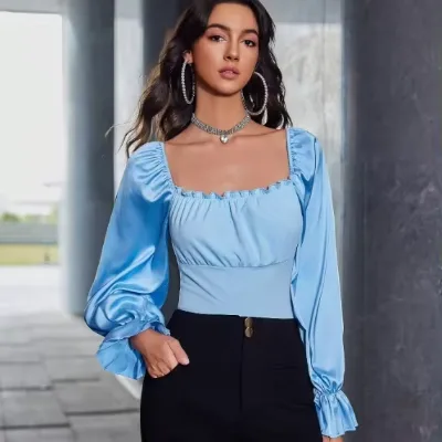 D&M Custom Satin Bodysuit Jumpsuits for Women Y2K Casual Style Square Neck Long Sleeve Compression Bodysuits Sexy Slim Design